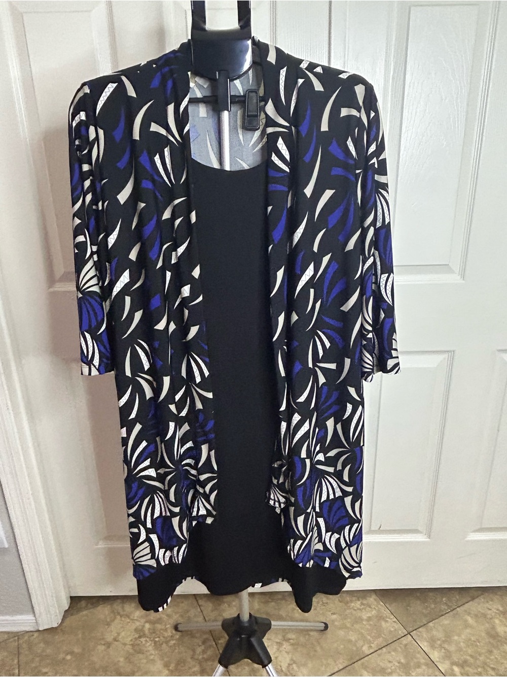Haani Black, White & Royal Blue Printed Layered Midi Dress